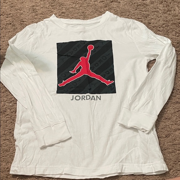 Jordan Kids White Long Sleeve Tee with Red Logo - Picture 1 of 2